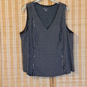 Lane Bryant Houndstooth V-Neck Shell Top Black White Zipper Detail‎ Plus 22/24